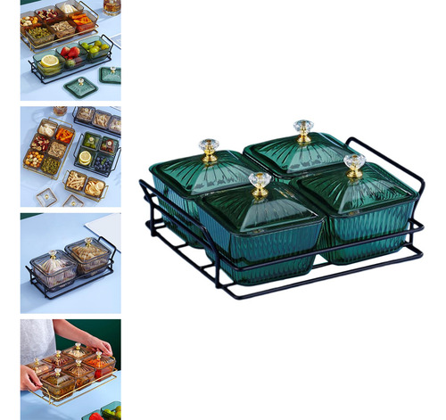 Recipiente Para Servir Dividido Con Tapa 4 Cuencos Verde