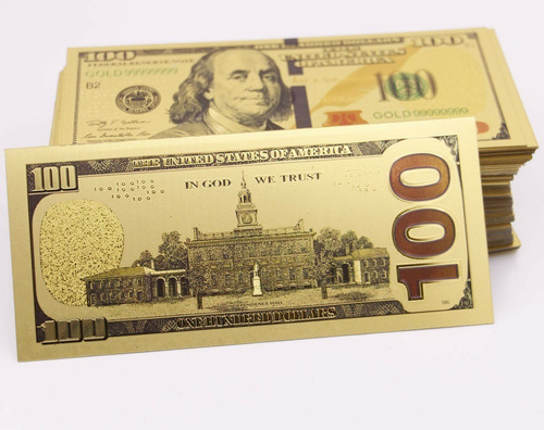 Imagen 6 de 7 de Robmar-usa Billete U$s 100 Plástico Bañado Oro 24 K.-oferta