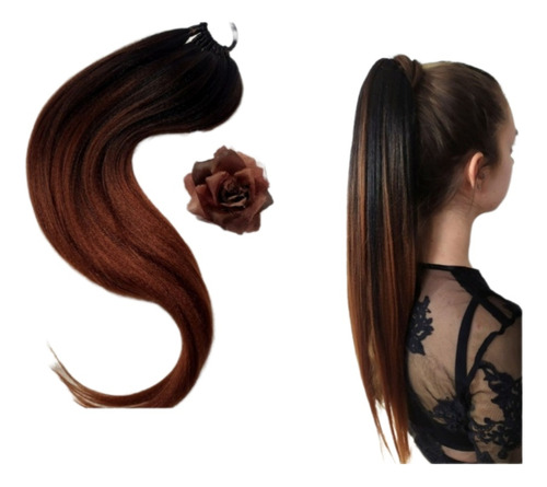 Extensión Ponytail Colaleta Kanekalon Negro Con Marrón 80cm