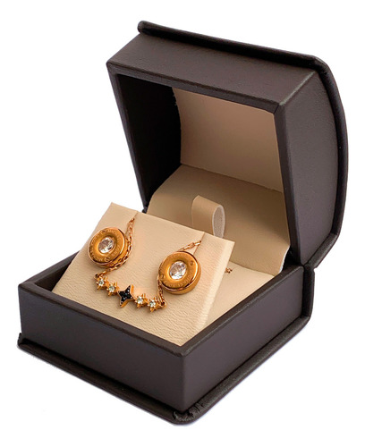Estuche Fino De Piel Chocolate Para Aretes O Dije