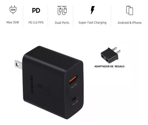 Adaptador Original Samsung 35w Sin Cable A13 A23 A33 A53 A73 Negro