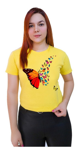 Polera Dama Estampada 100%algodon Diseño Mariposa 308