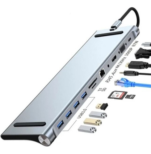 Adaptador Hub Usb-c 11 En 1 Hdmi Vga Lan Sd Usb