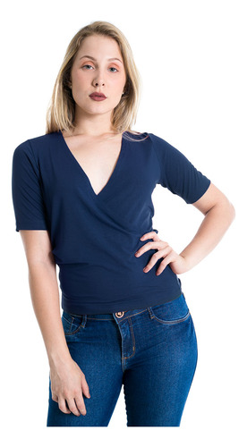 Blusa Transpassada Camisa Decote V Feminina Malha 