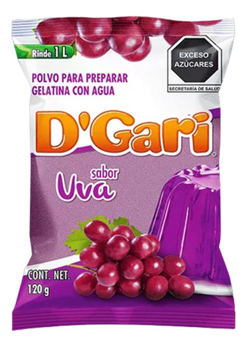 Dgari® 3 Gelatinas De Agua Sabor Uva Rinde Un Litro Wow