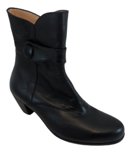 Bota De Cuero Negro Par N° 36 Totalmente Forrada En Vaqueta 