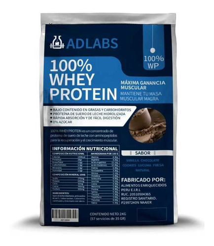 100% Whey Protein Adrenaline Labs 2 Kg Proteina Concentrada