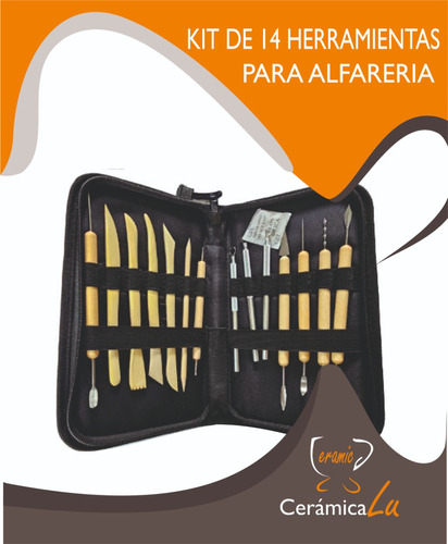 Kit 14 Herramientas P/ Modelar . En Estuche Simil Cuero