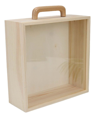 Caja De Madera Con Asa Vacío Tapa Acrílica Grande