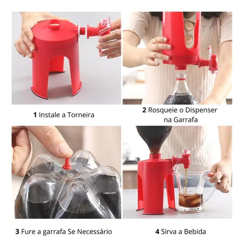 Suporte Com Torneira Dispenser Para Garrafa De Refrigerante Cor Vermelho