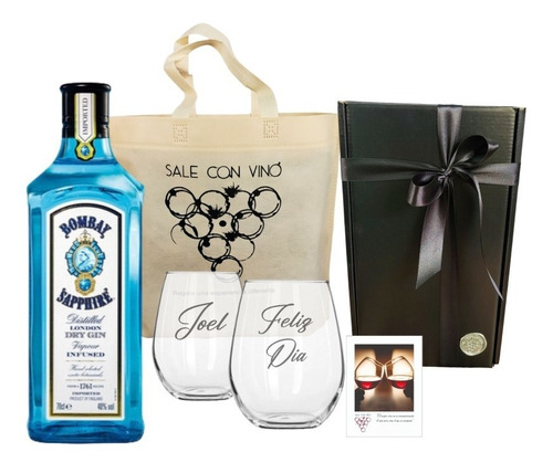 Regalo Box Gin Bombay + 2 Vasos Personalizados - Grabados