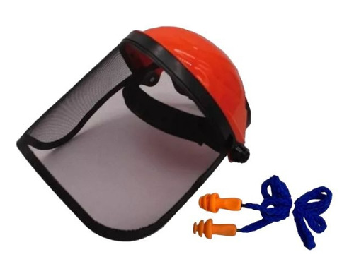 Careta Protectora Malla + Tapones Auditivos Desbrozadora Color Naranja
