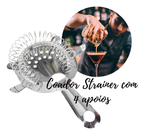 Imagem 1 de 6 de Coador Strainer 4 Apoio Coqueteleira Boston Bar Profissional
