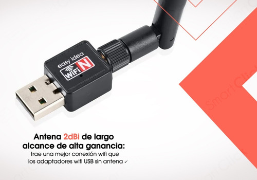 Imagen 6 de 10 de Adaptador Wifi Usb Pc Receptor 300 Mbps Realtek Antena 5db