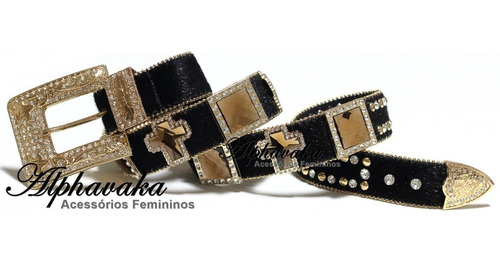 Imagem 4 de 4 de Lançamento Cinto Feminino Country Preto Com Pedrarias