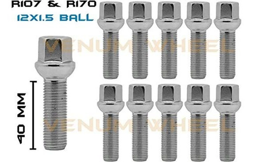 10pc Chrome 12x1.5 Ball Seat Extended Shank Lug Bolts 40mm F