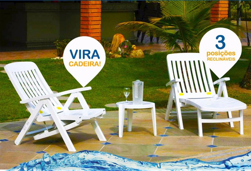 Espreguiçadeira Piscina Praia Dobrável Branca 3 Posições