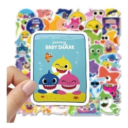 Stickers Autoadhesivos-tiburón Bebé- Baby Shark(50 Unidades)