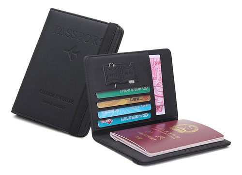 Estuche Porta Pasaporte Funda Protectora Rfid Sim Negro 