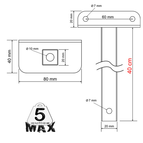 Suporte Refletor Led Inclinado Parede Base L Braço 40 Cm Preto