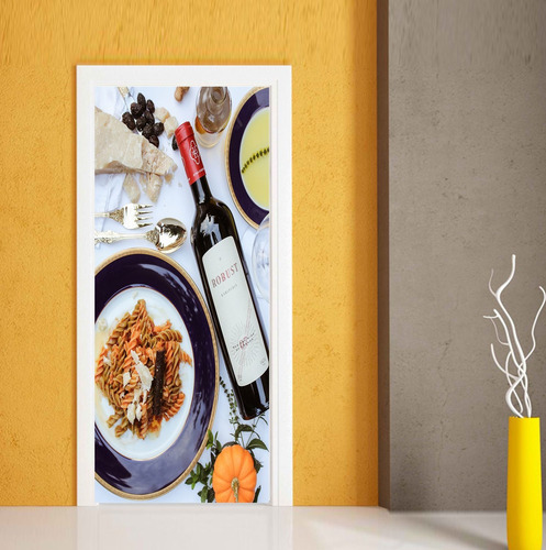 Vinilo Para Puerta Vino Comida Decoracion Hambiente Paisaje