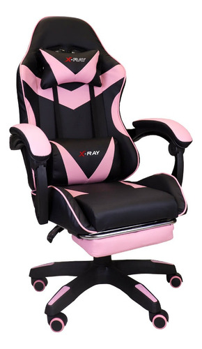 Cadeira Gamer Profissional Reclinável Apoio De Pés X-ray Cor Rosa Material do estofamento Couro sintético