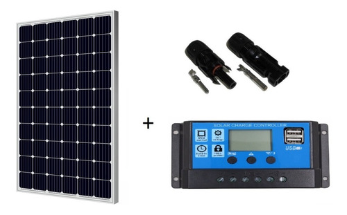 Panel Solar 100w Monocristalino+cont De Carga 30+conectores 