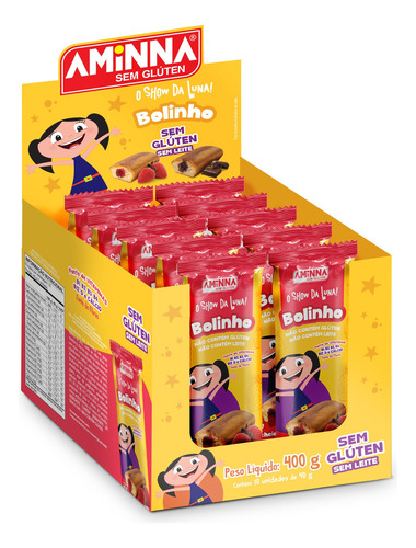 Bolinho Aminna O Show Da Luna Sem Glúten Sem Leite 10x40g