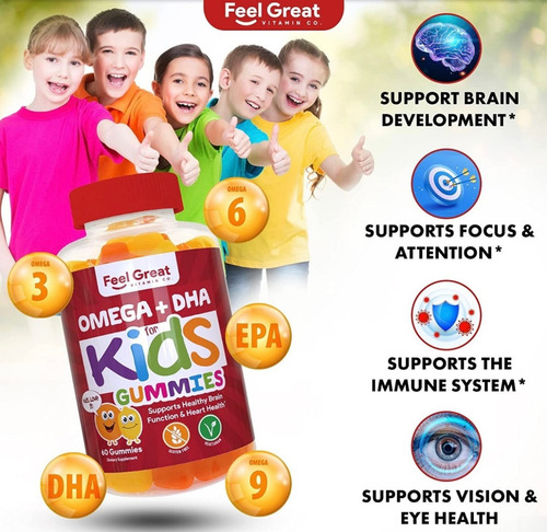Omega Para Niños - Feel Great Made Usa Sabor Limón Y Naranja Naranja