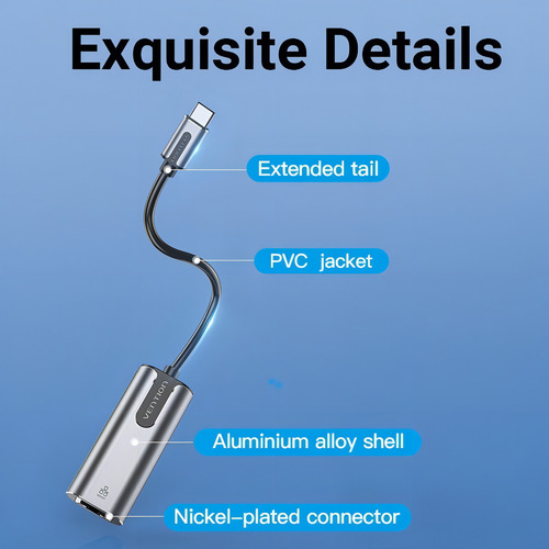 Vention Adaptador Usb C macho para Ethernet Rj45 fêmea, cor cinza escuro