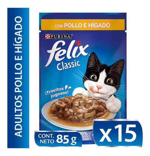 15x Alimento Para Gatos Felix Pollo E Hígado En Salsa 85gr