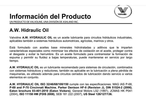 Aceite Hidraulico 68 Marca Valvoline