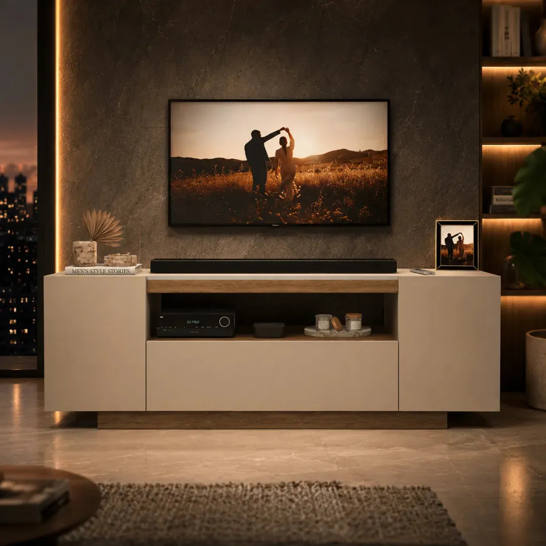 Buffet Aparador 4 Portas Retrô Mdf Off White/nature Moderno Off White