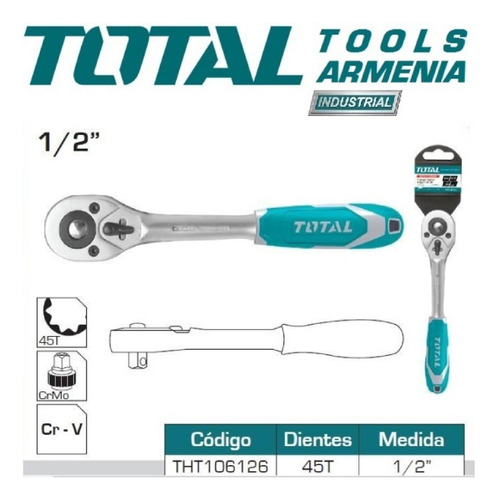 Llave Cricket 260 Mm Encastre 1/2 Total Industrial Tht106126