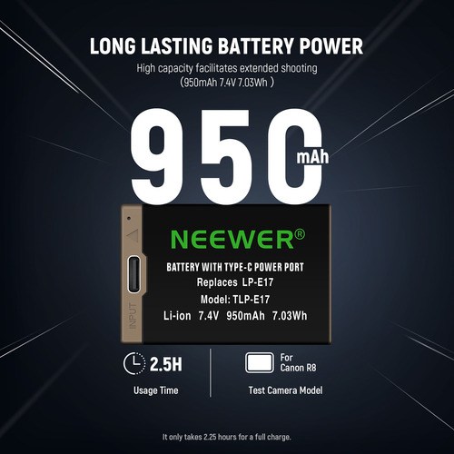 Neewer 950mah Lp-e17 Batería P/ Canon R50 R8 Rp R10 R100 T8i