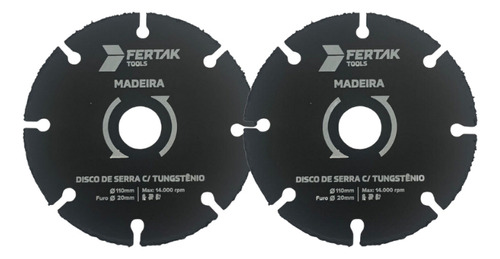  Fertak Kit Com 2 Discos Corte Serra Com Tungstênio 110 X 20 Mm Cor Preto