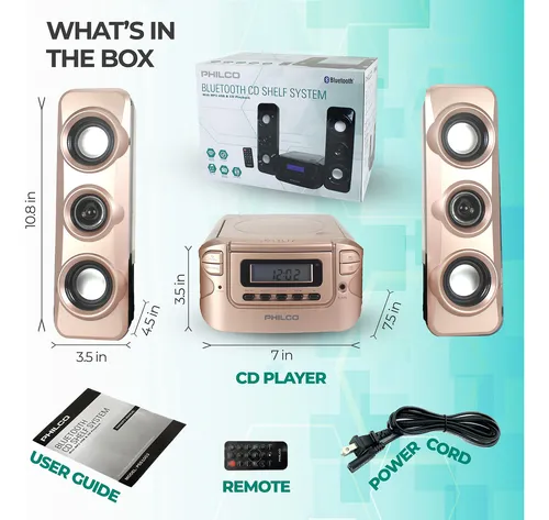 Estantería Estéreo Philco Cd Radio Bluetooth Oro Rosa Mp3