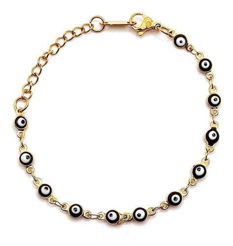 Pulsera Acero Dorado Ojo Turco Nazar Negro 4 Mm Poder Eg