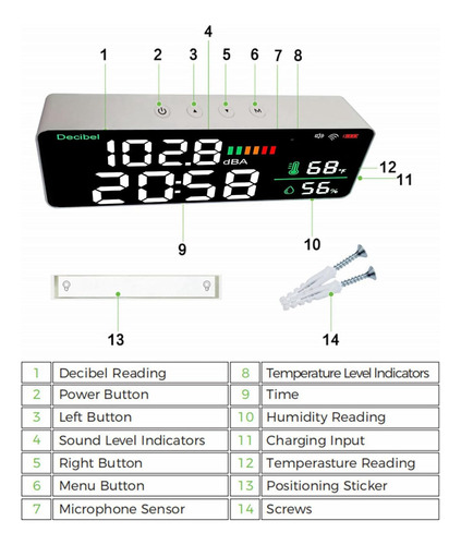 Medidor De Decibelios Led 4 En 1 Medidor De Nivel De Sonido