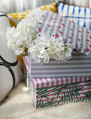 SLPR Cajas de almacenamiento decorativas de cartón con tapas, juego de 3:  caja de almacenamiento de fotos de flores tropicales, cajas de documentos  de