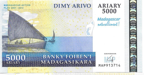 Billete De Madagascar 5.000 Ariary Año 2008 Sin Circular