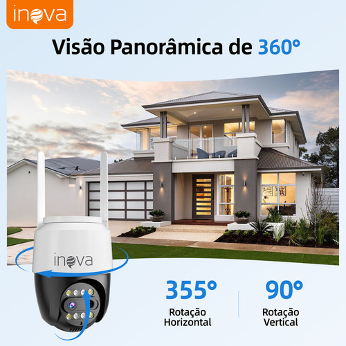 INOVA Câmera Segurança Externa 4K Dual Lens 2.4G WiFi 360° PTZ - Monitor Noturno Colorido/Spotlight+Alarme/Áudio Bidirecional/IP66/Cloud+SD - Vigilância Residencial Inteligente