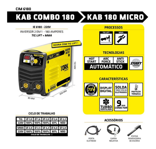 Imagem 7 de 7 de Máquina De Solda Inversora Kab 180 220v Tork + Máscara Autom
