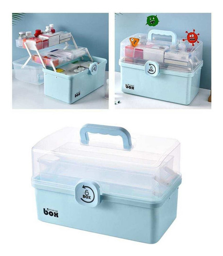 Botiquín De Primeros Auxilios De Caja De Azul De 3 Niveles