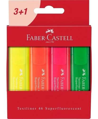 Destacador Marcador Superfluorescente Faber Castell 4 Unid