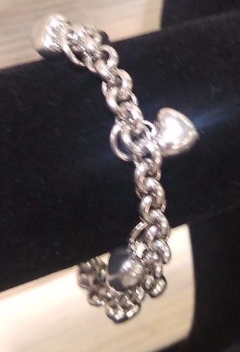 Pulsera De Plata 925 Esclava Con Corazones Para Dama