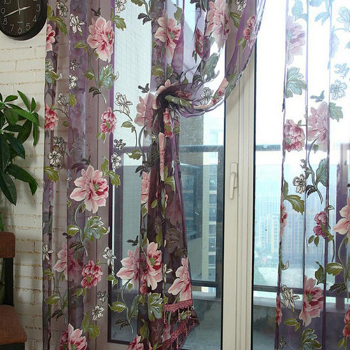 Cortina De Ventana Con Estampado Floral Transparente Y Cenef
