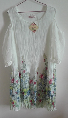 Vestido Blanco Talla M De Gasa Plisada Nuevo Importado