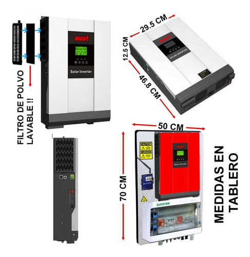 Imagen 4 de 10 de Must Kit Solar Completo Hibrido 4950w/dia Inverter 5kw Mh8-5