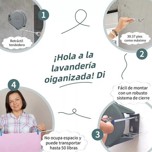 2 Varal Retrátil Dobrável Para Uso Interno E Externo, 30m